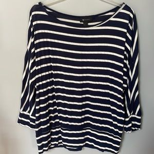 AB Studio Womens Large Navy and White Stripe Blouse